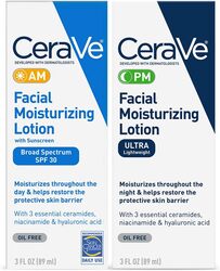 CeraVe Facial Moisturizing Lotion 3 Fl Oz (Pack of 2) AM/PM Bundle (Packaging may vary)